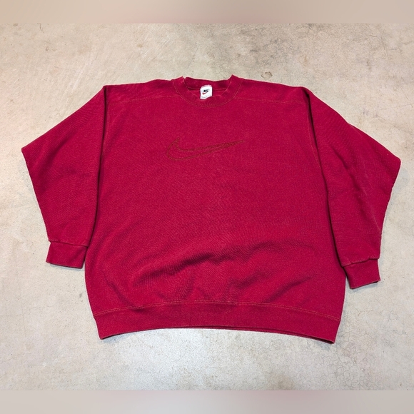VTG 90s Nike Sweatshirt Crew Neck Mens L USA Made Center Swoosh Red - Picture 1 of 7